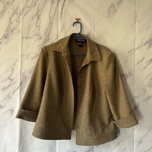 VTG 90'S SAG HARBOR DRESS - TAN BUTTON UP BLAZER JACKET 3/4 SLEEVE WOMENS 14W